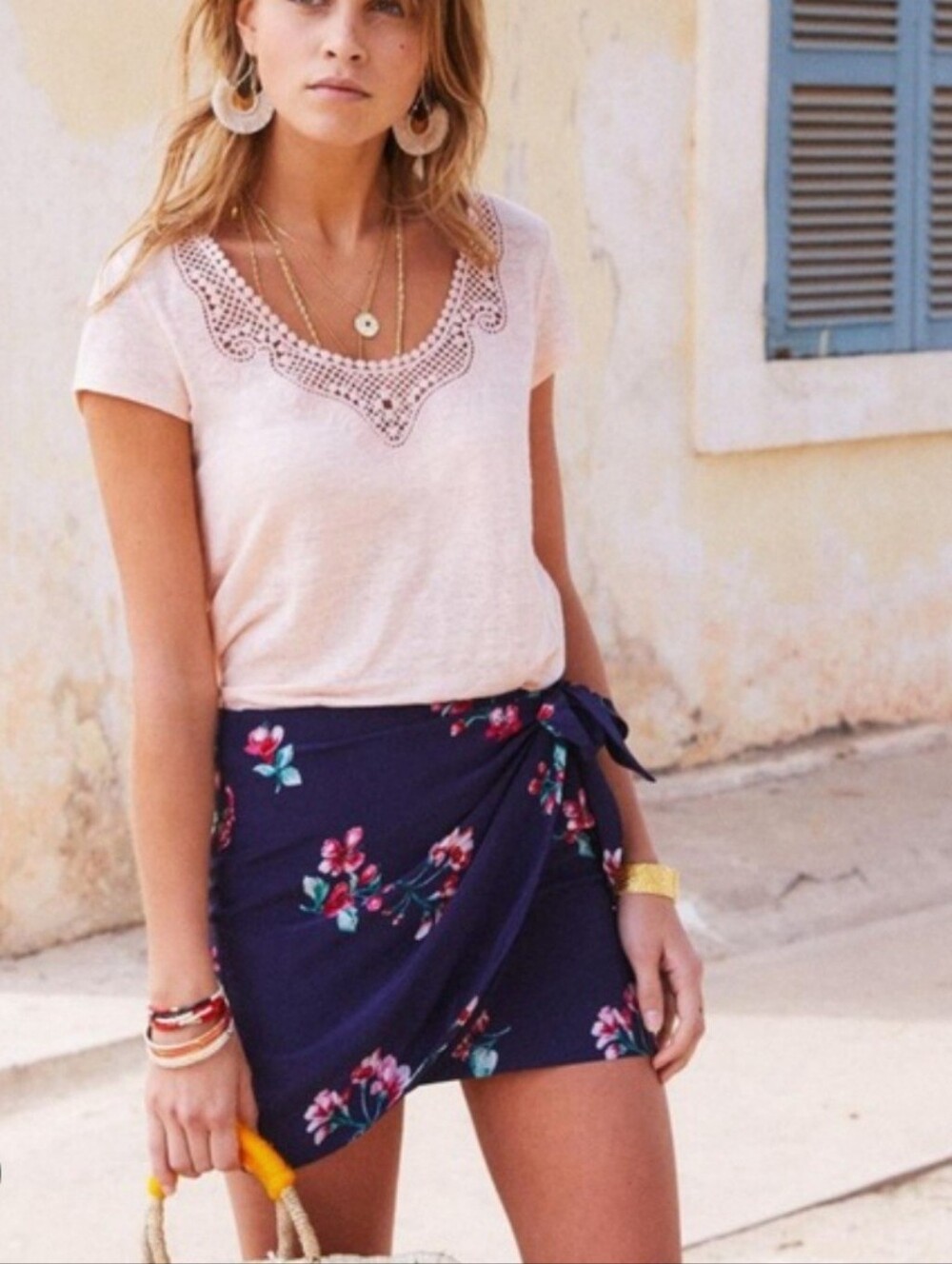 Sezane Pacome Silk Mini Skirt Wrap Look Navy Floral Size 36/4